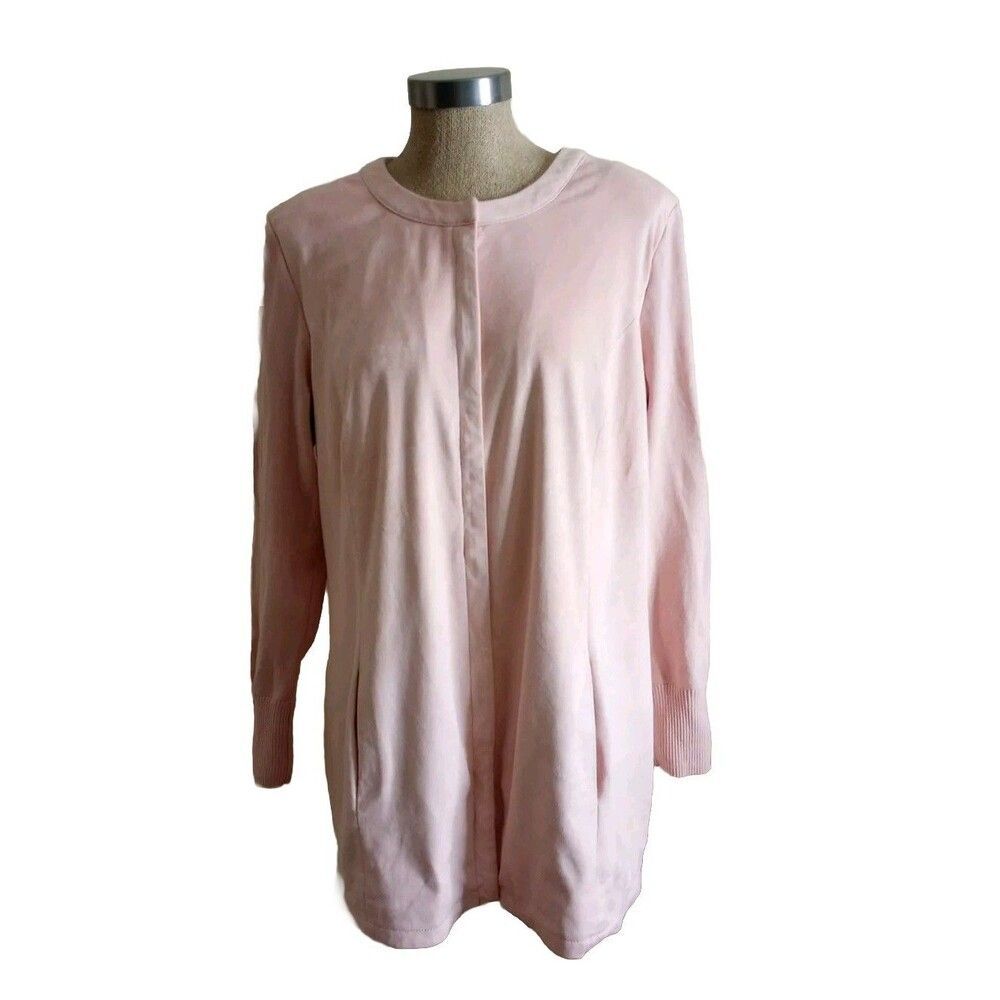H by Halston Pink Faux Suede Jacket w/Long Sweater Sleeves Pockets Sz 14 Zip